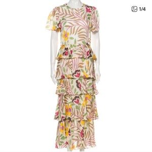 RHODE Floral Print Tiered Midi Dress